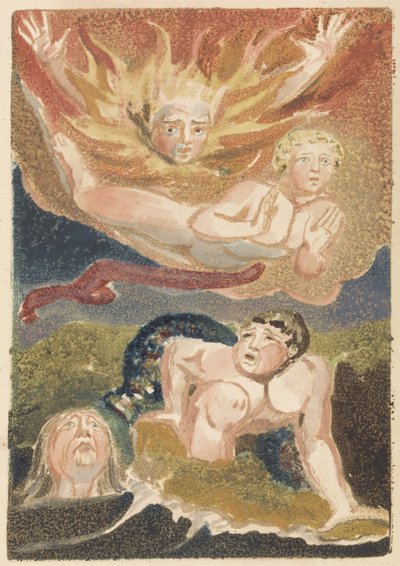 Four naked men emerging from their elements: flames, sky, sea and green earth, plate 22 from The First Book of Urizen by William Blake